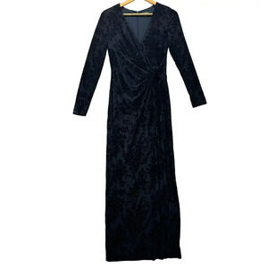 Ralph Lauren Blue Velvet Floral Burnout Elegant Gothic Glam Maxi Dress Size 6